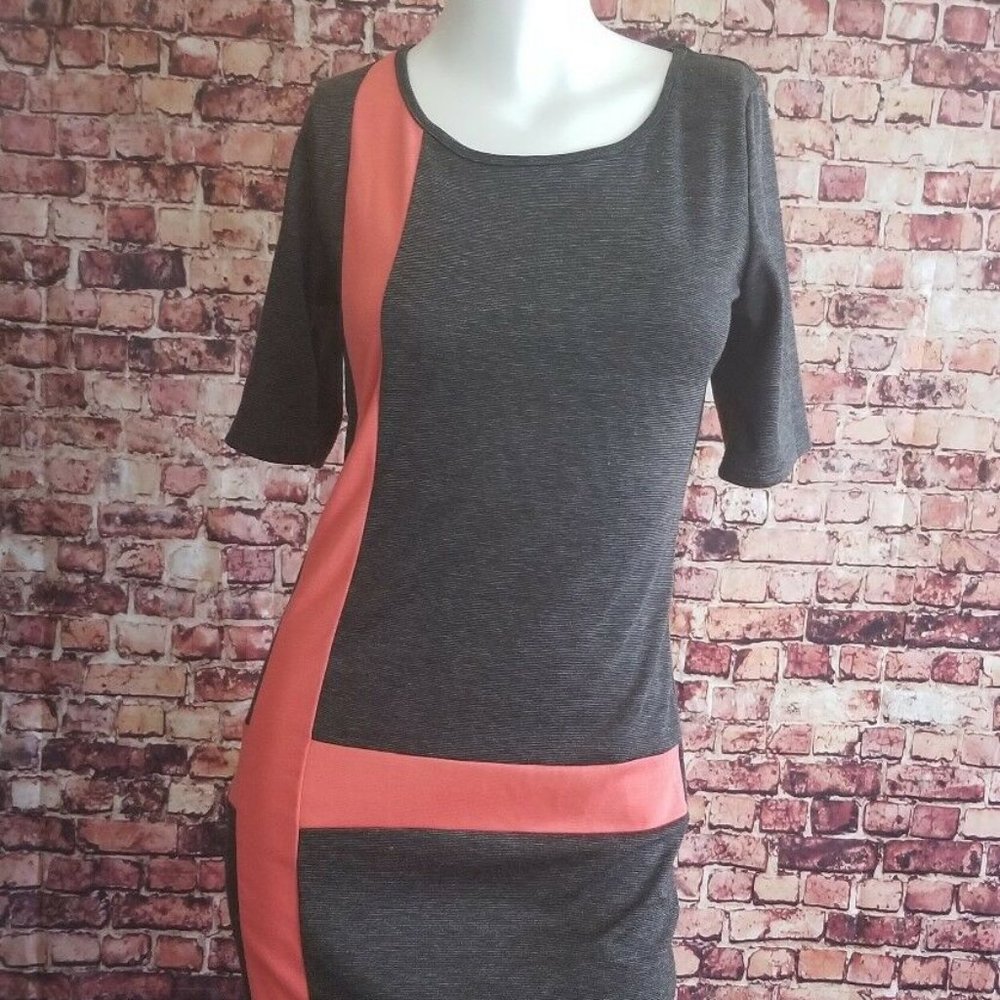 Love Joy Gray Orange Shift Dress Size S